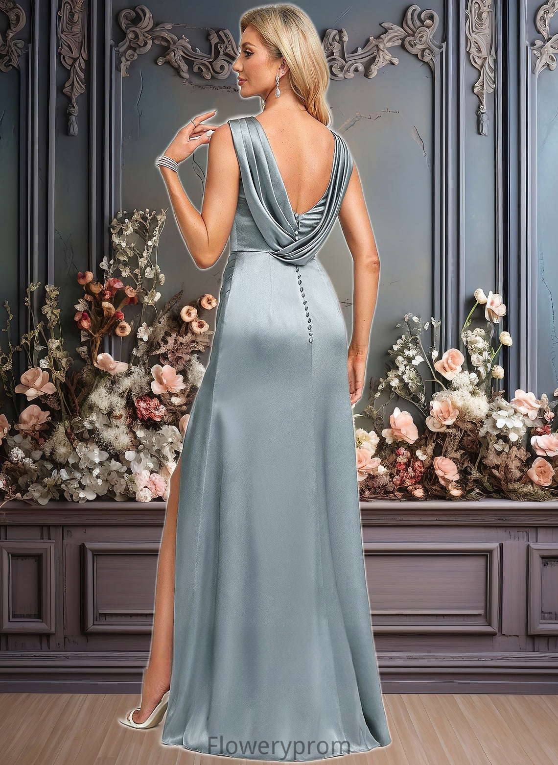 Jacqueline A-line Scoop Cowl Floor-Length Stretch Satin Prom Dresses HDP0025878