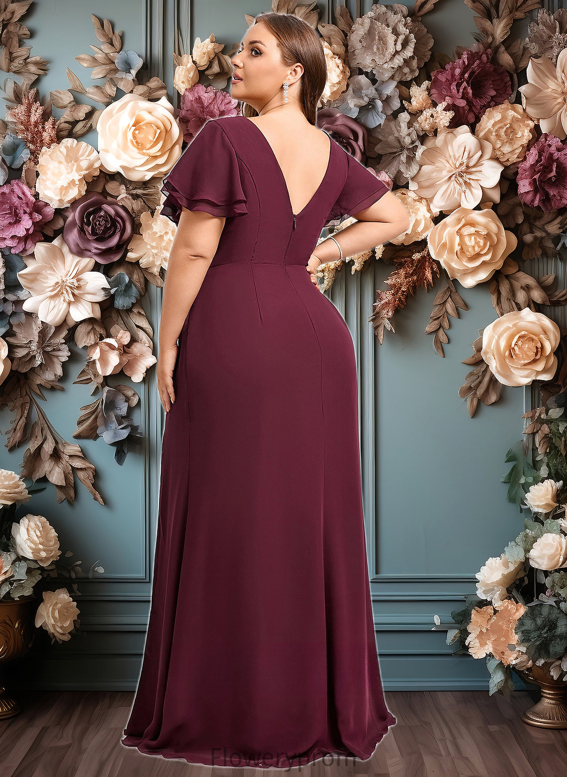 Regan A-line Boat Neck Floor-Length Chiffon Bridesmaid Dress With Ruffle HDP0025827