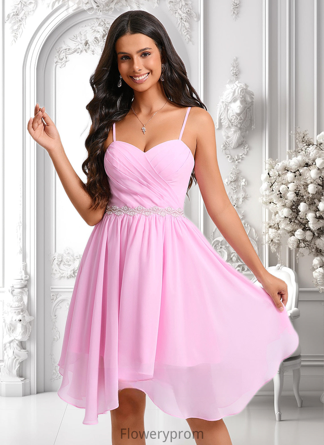 Rebecca A-line Sweetheart Asymmetrical Chiffon Homecoming Dress With Beading HDP0025690