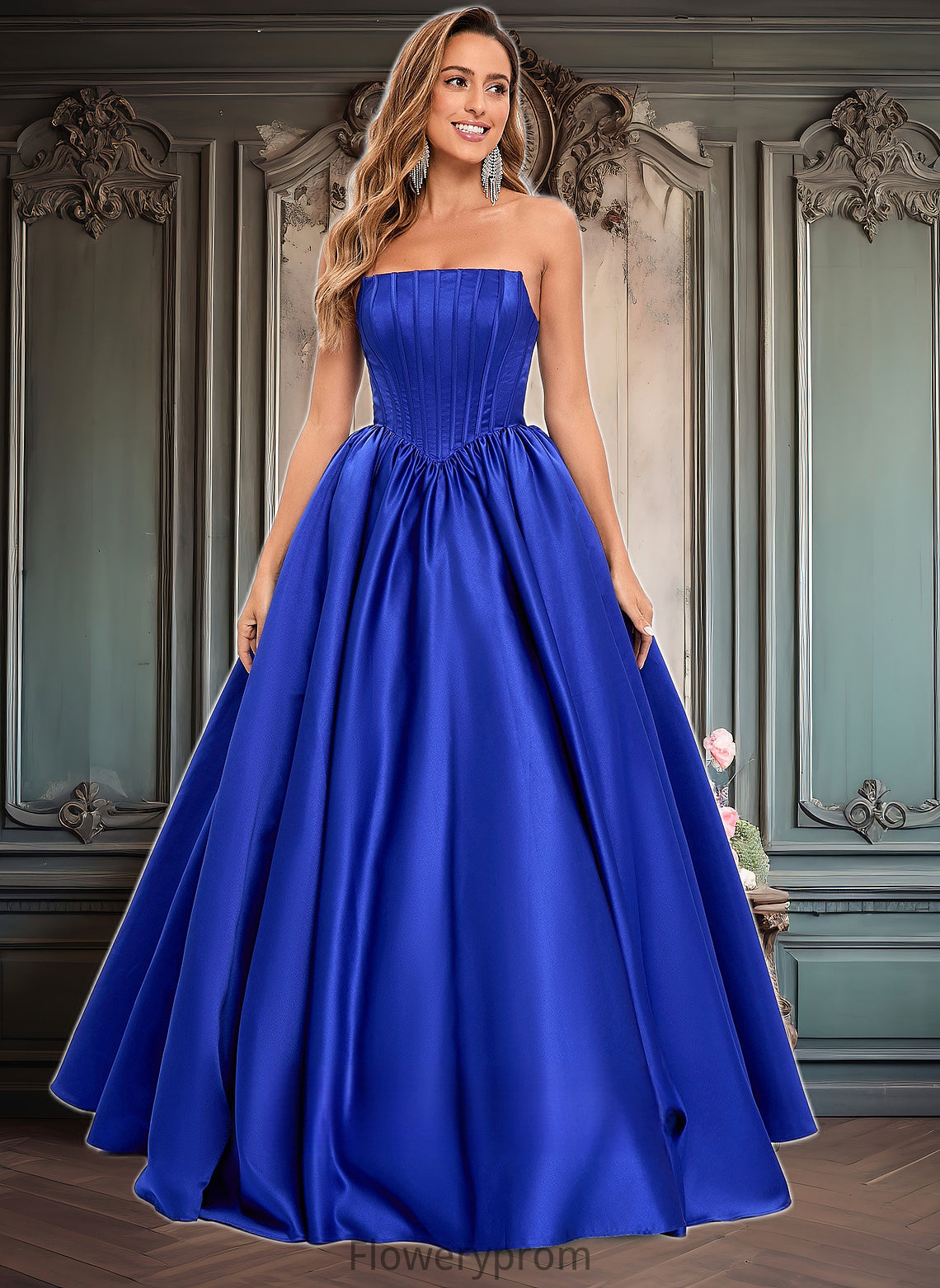 Beryl Ball-Gown/Princess Straight Floor-Length Satin Prom Dresses HDP0025831