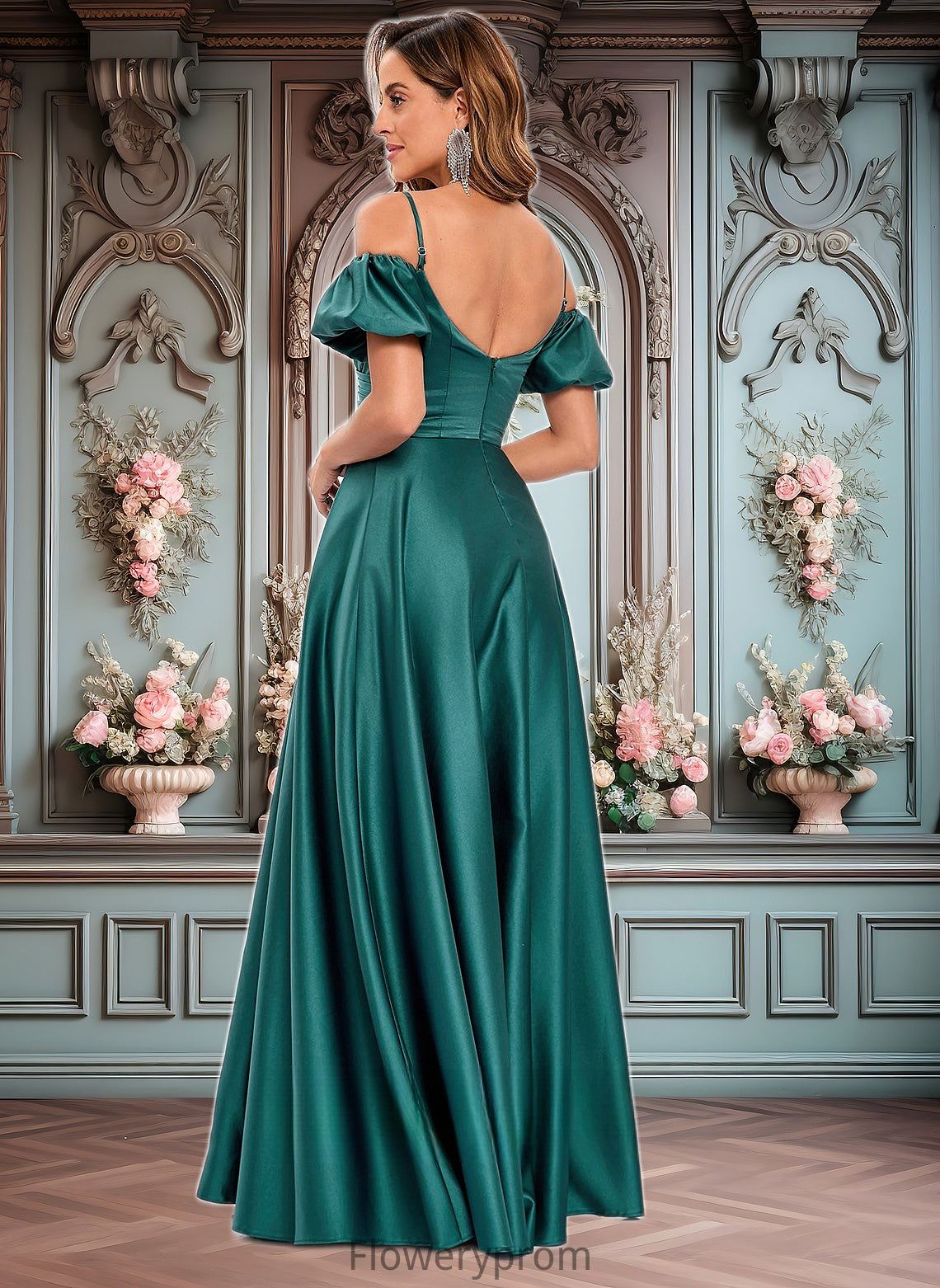 Kayden A-line Off the Shoulder Sweetheart Floor-Length Satin Prom Dresses HDP0025852