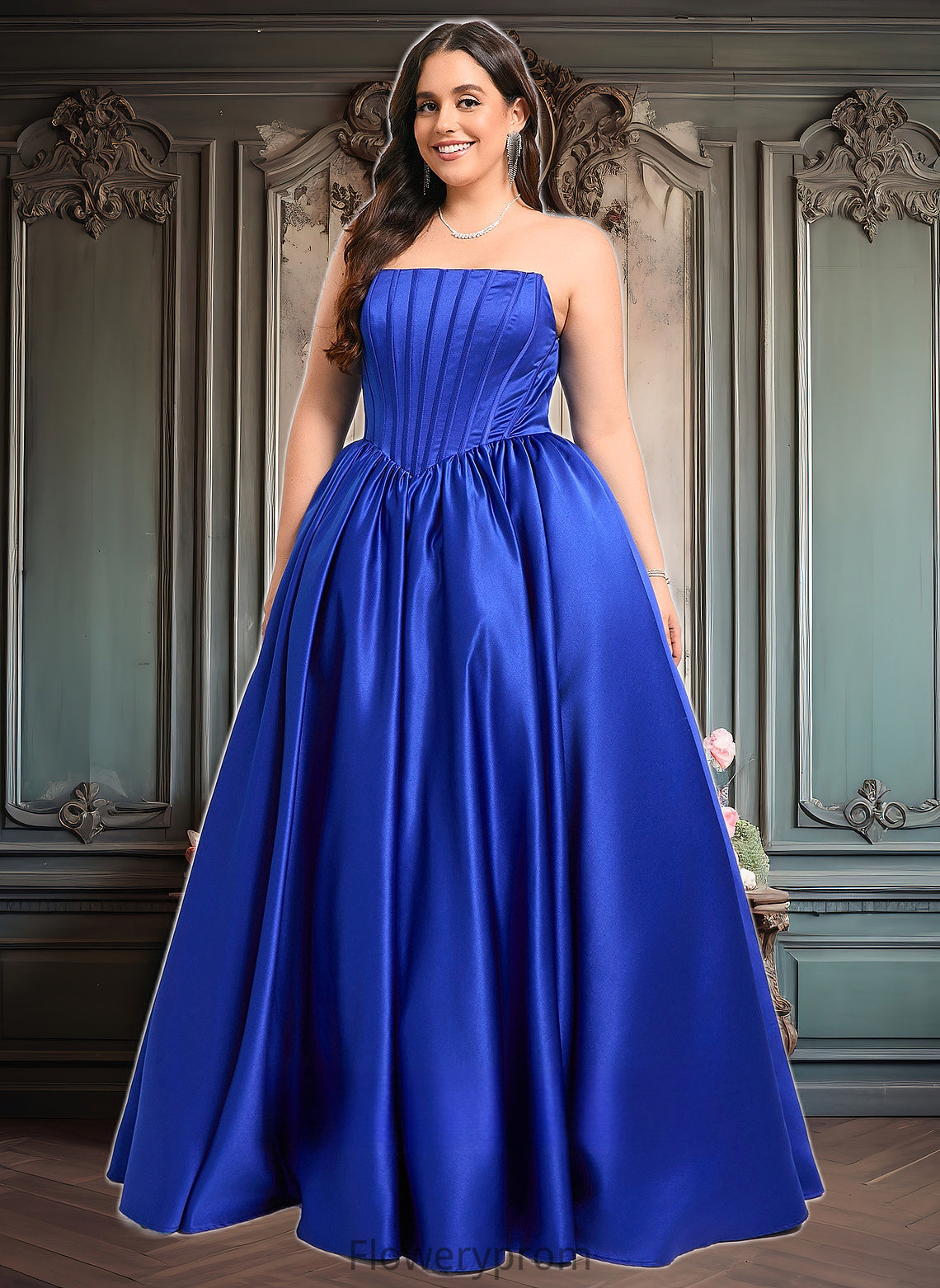 Beryl Ball-Gown/Princess Straight Floor-Length Satin Prom Dresses HDP0025831