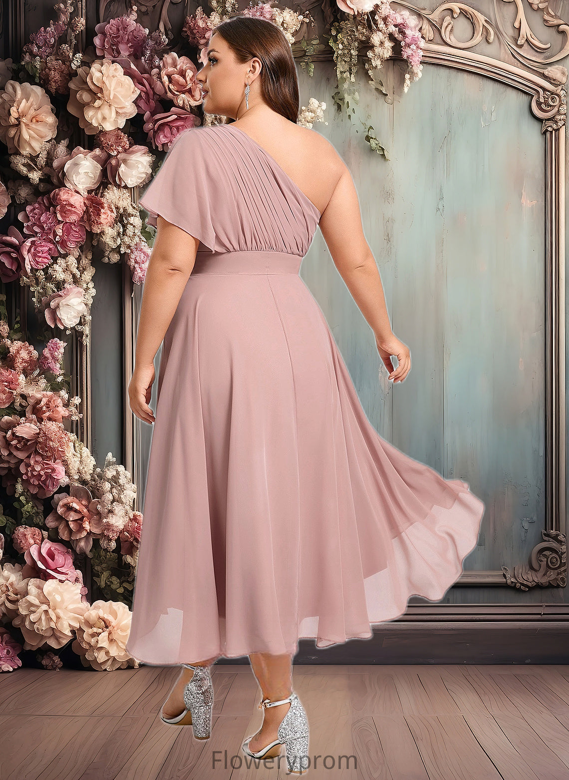 Helena A-line One Shoulder Asymmetrical Chiffon Bridesmaid Dress With Ruffle HDP0025819