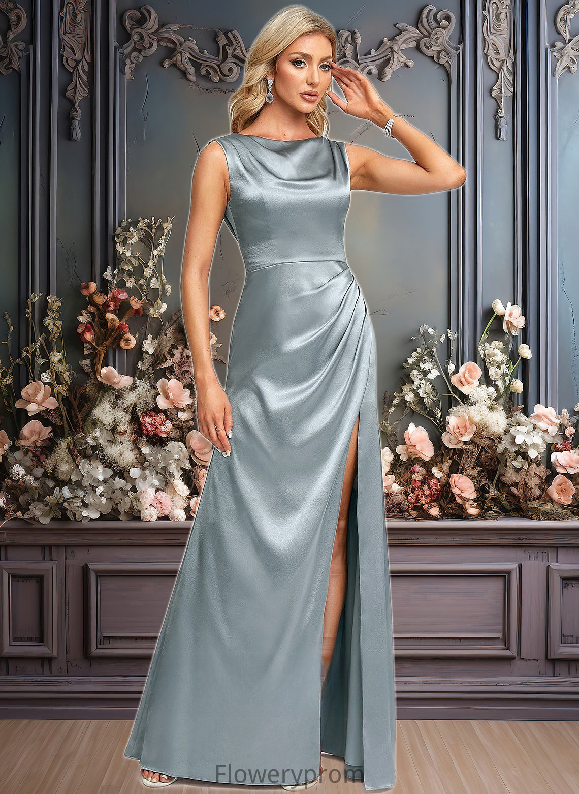 Jacqueline A-line Scoop Cowl Floor-Length Stretch Satin Prom Dresses HDP0025878