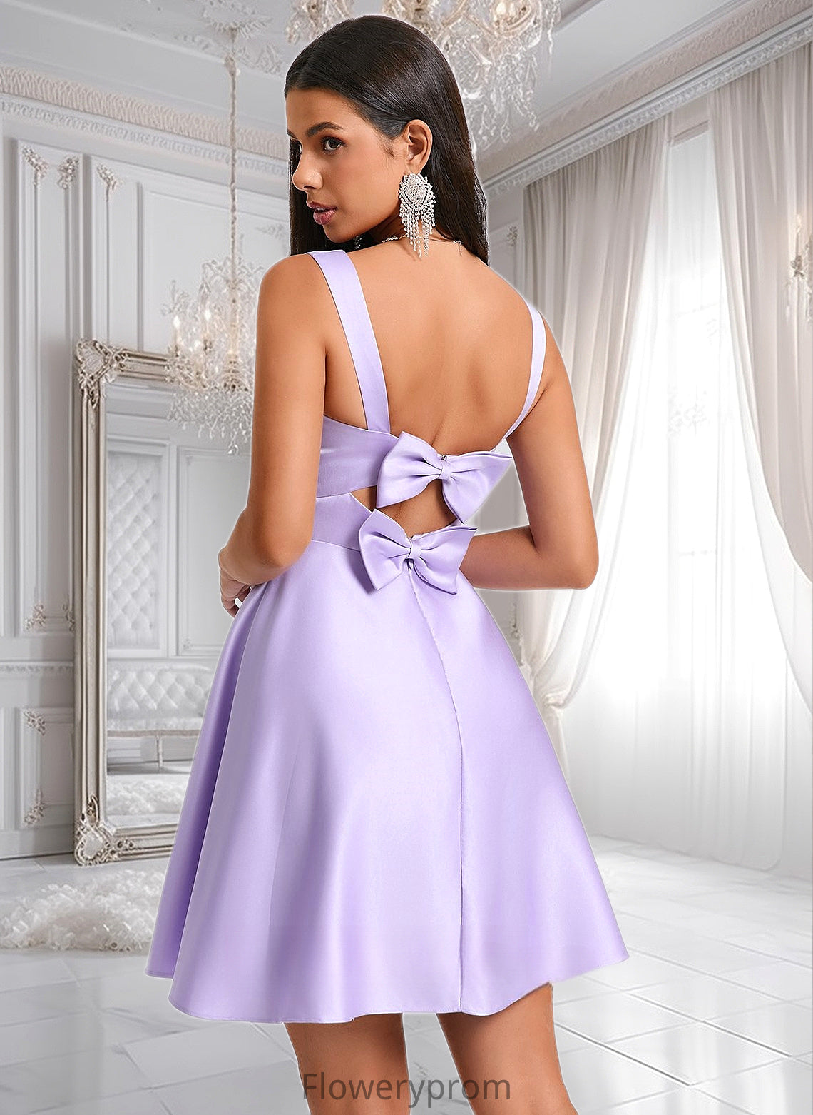 Saniya A-line Sweetheart Short Satin Homecoming Dress With Bow HDP0025682