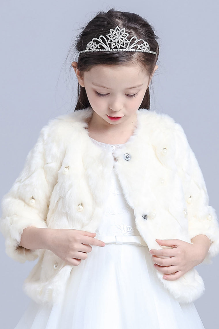 3/4 Length Sleeve Flower Girl Plush Jacket With Pearl