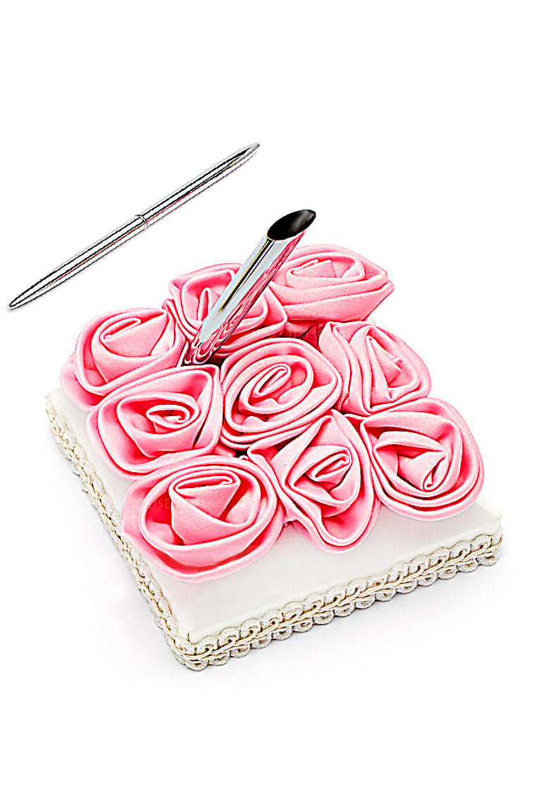 Bold Red Luxury Rose Lined Rose Guestbook & Pen Set