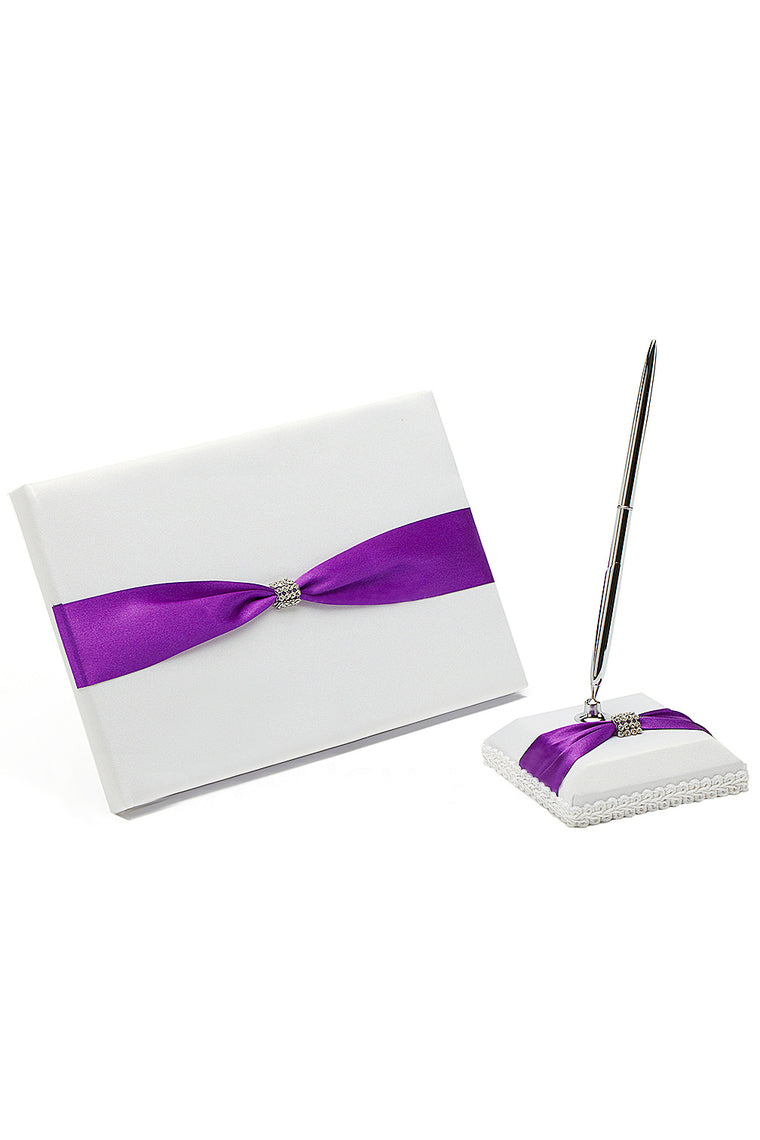 High Quality Rhinestones/Bow Guestbook & Pen Set