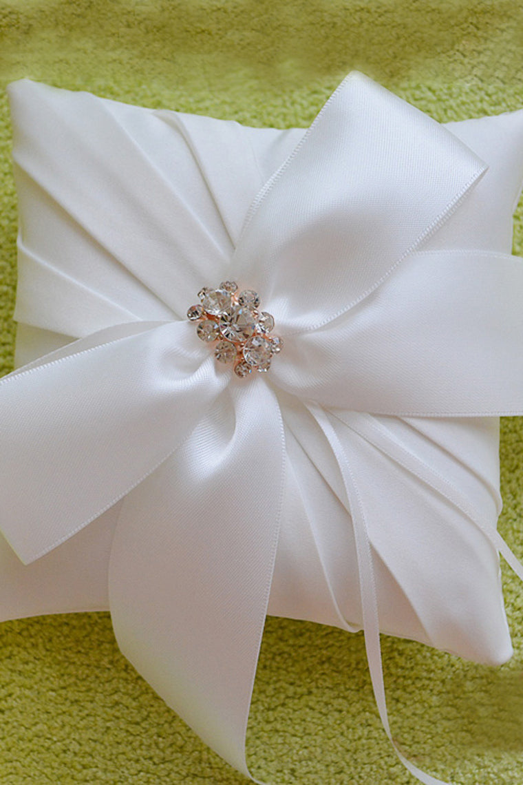 Elegant Ring Pillow In Satin With Ribbons And Beads