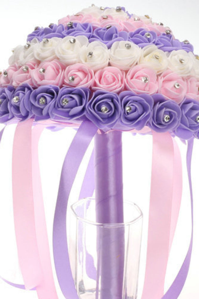 Colorful Round Foam/Ribbon Bridal Bouquets