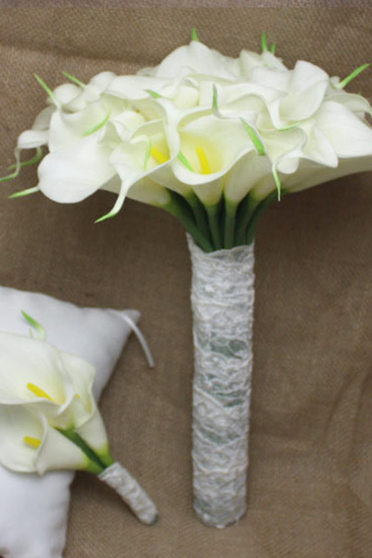 Wedding Bouquet Romantic Callas Holding Flowers And Brooch Pure Handmade (31*24cm)