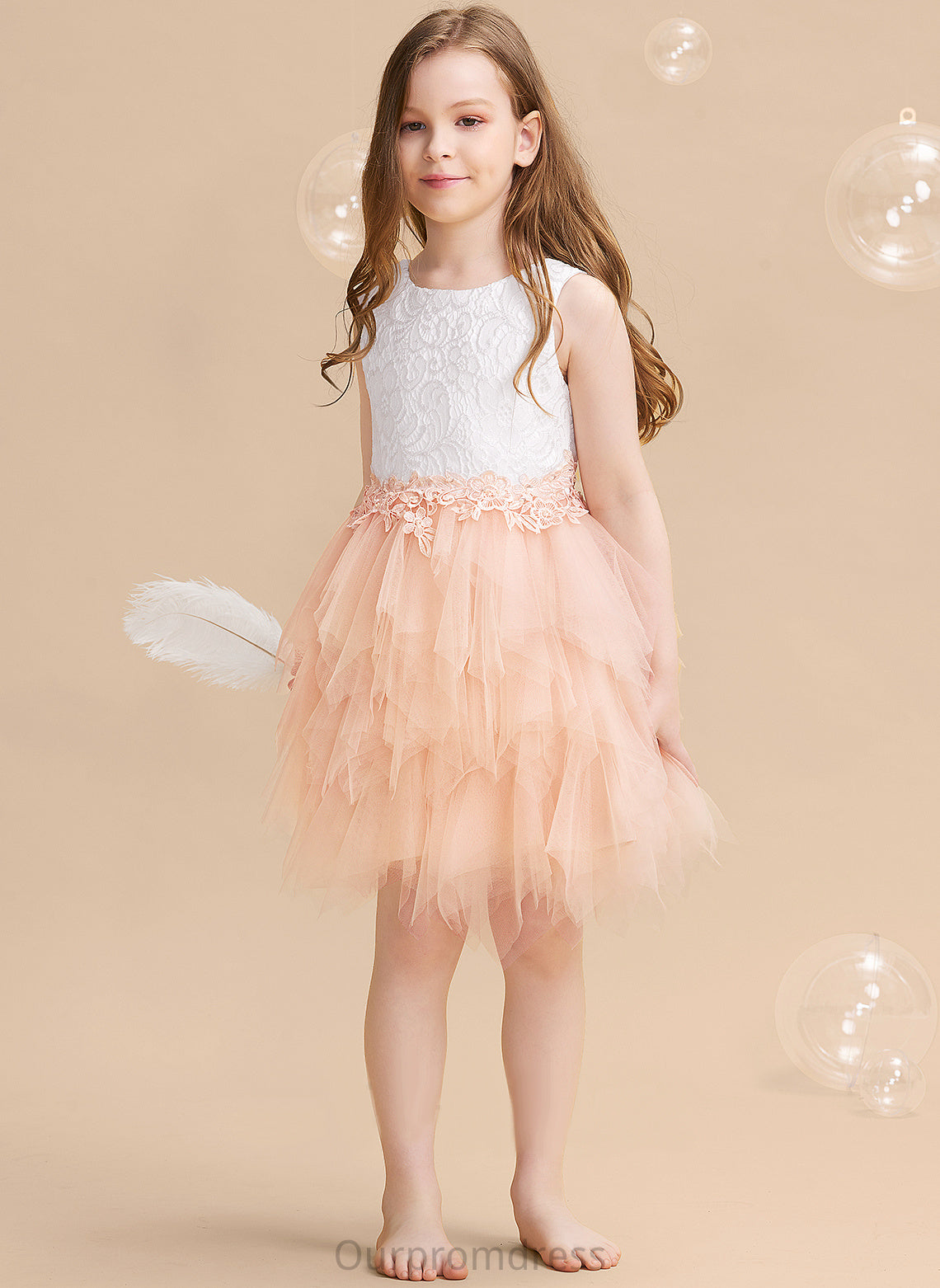 Sleeveless - Flower Flower Girl Dresses Dress Scoop Girl With Tulle/Lace Carla Knee-length Ball-Gown/Princess Back Neck Lace/Beading/Sequins/V