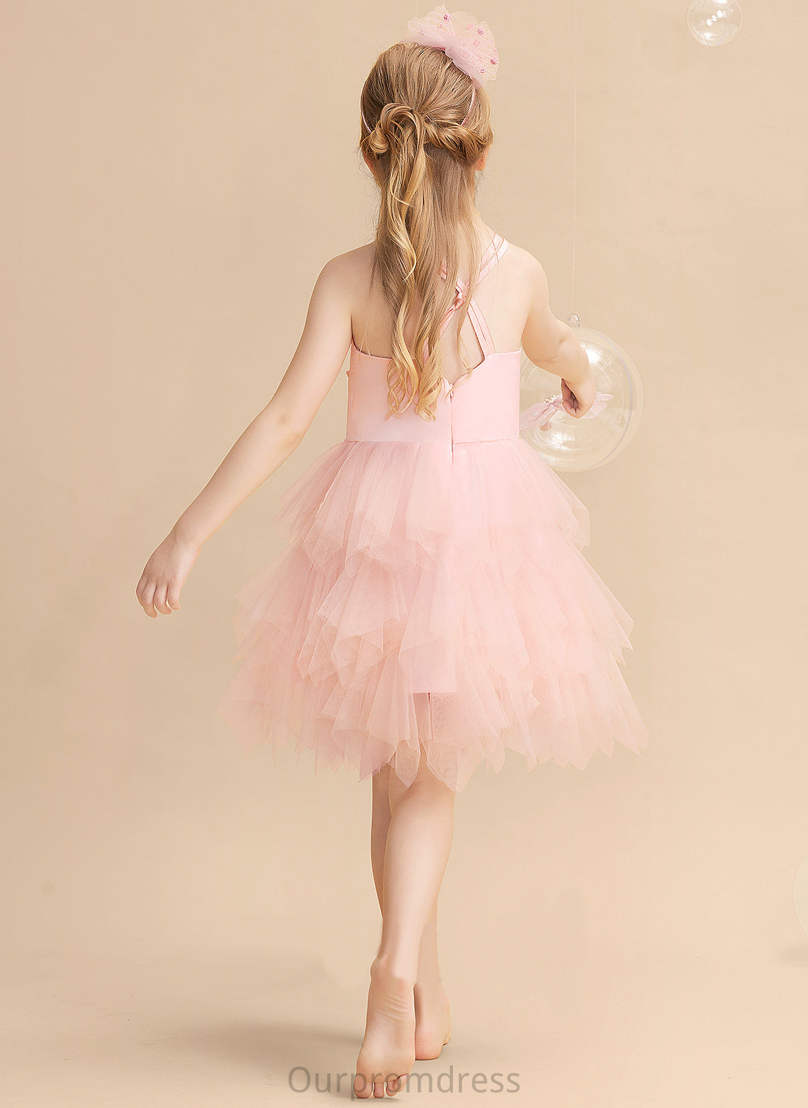 Flower Girl Dresses Scalloped Neck Ball-Gown/Princess - Girl Dress With Clara Tulle Knee-length Feather/Flower(s) Sleeveless Flower