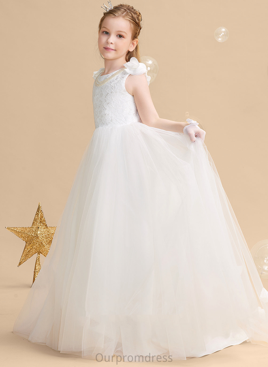 Scoop Flower Train Alondra With Flower Girl Dresses Neck - Sweep Girl Dress Flower(s) Ball-Gown/Princess Tulle/Lace Sleeveless