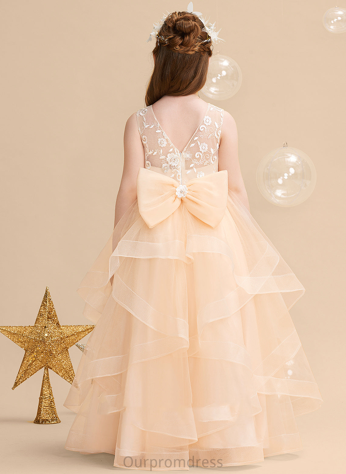 Dress Flower Suzanne Girl Back Sleeveless Flower Girl Dresses - Ball-Gown/Princess Scalloped Neck With Lace/Flower(s)/Bow(s)/V Tulle Floor-length