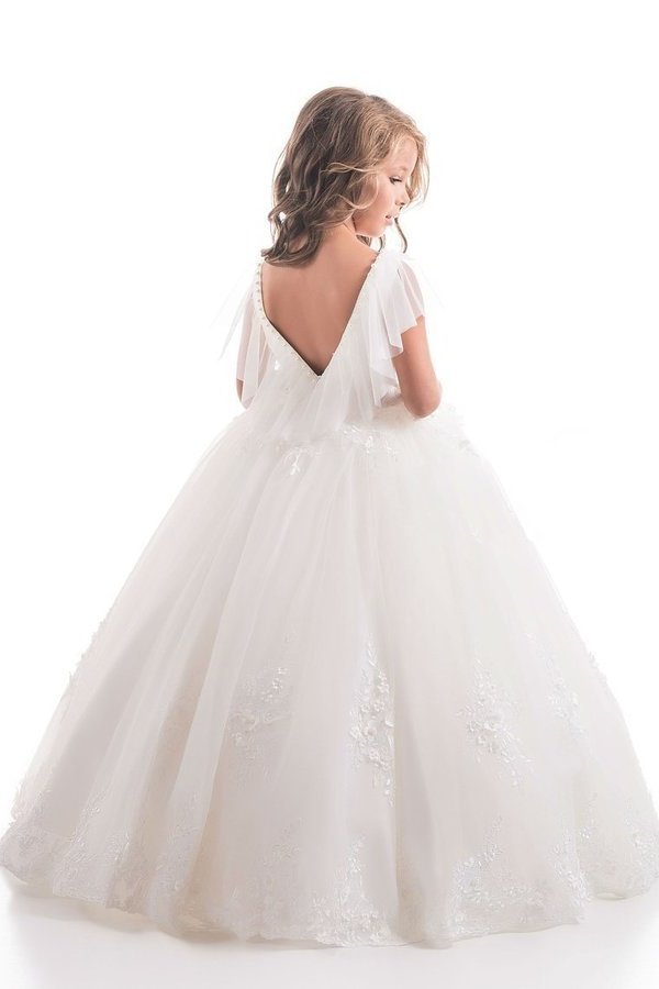 2024 Open Back Scoop Tulle With Applique Ball Gown Flower PKH8SZ3B