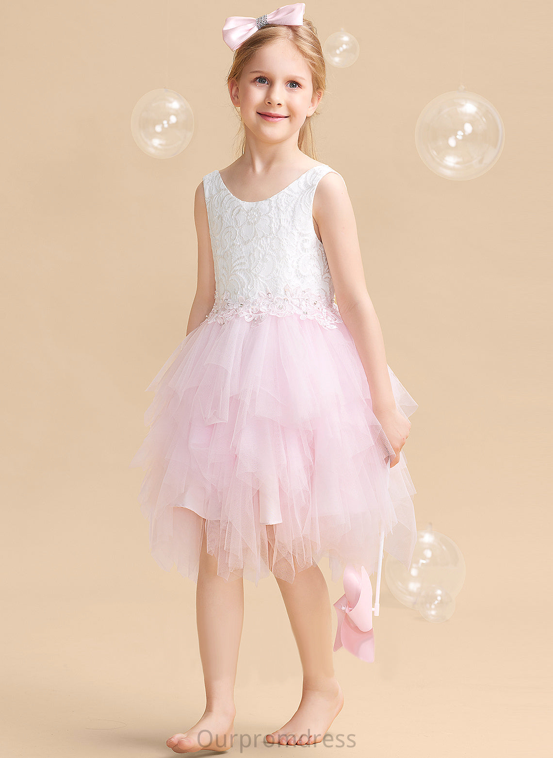 Sleeveless - Flower Flower Girl Dresses Dress Scoop Girl With Tulle/Lace Carla Knee-length Ball-Gown/Princess Back Neck Lace/Beading/Sequins/V