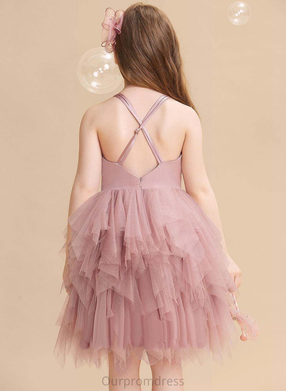 Flower Girl Dresses Scalloped Neck Ball-Gown/Princess - Girl Dress With Clara Tulle Knee-length Feather/Flower(s) Sleeveless Flower