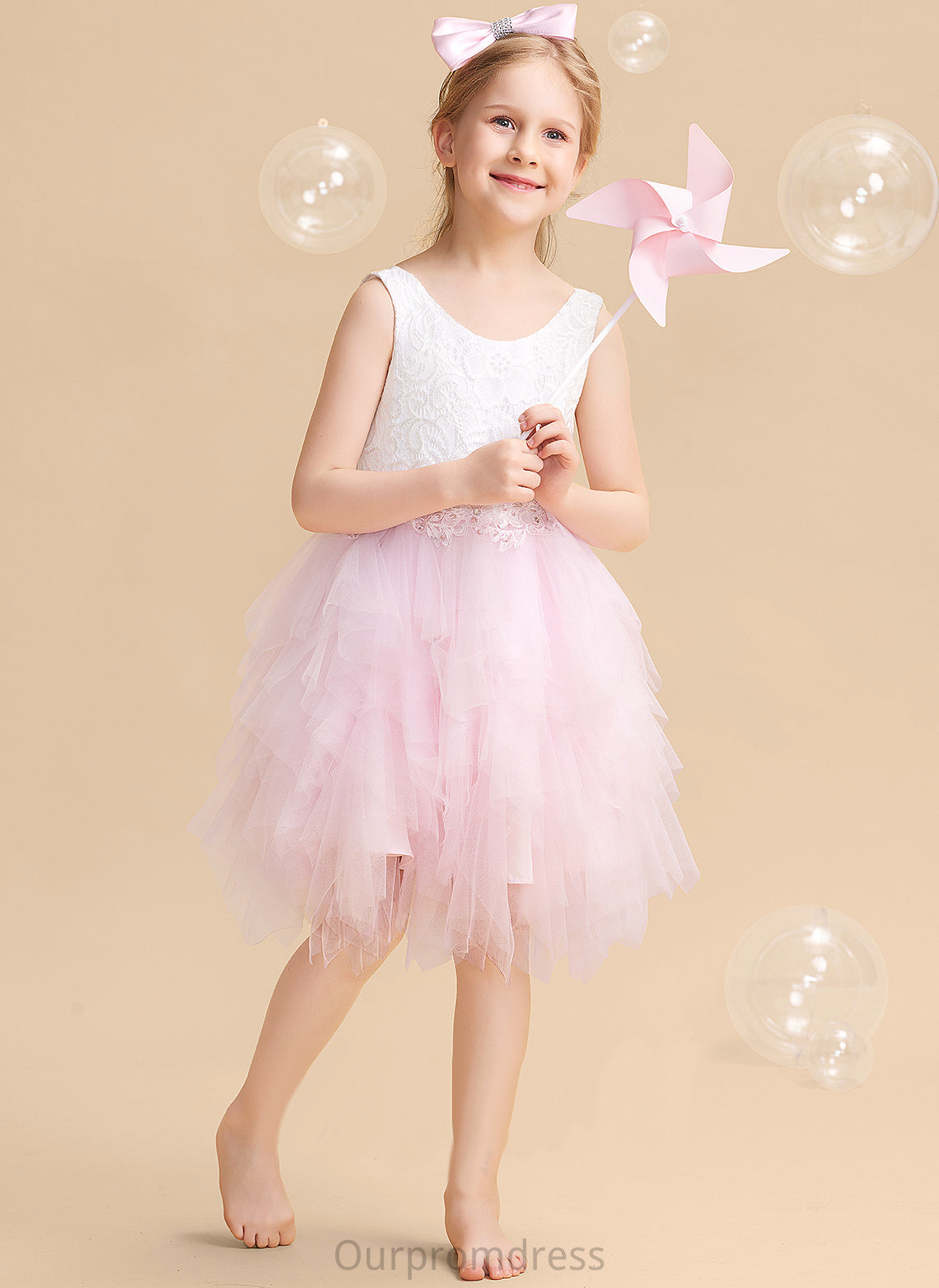 Sleeveless - Flower Flower Girl Dresses Dress Scoop Girl With Tulle/Lace Carla Knee-length Ball-Gown/Princess Back Neck Lace/Beading/Sequins/V