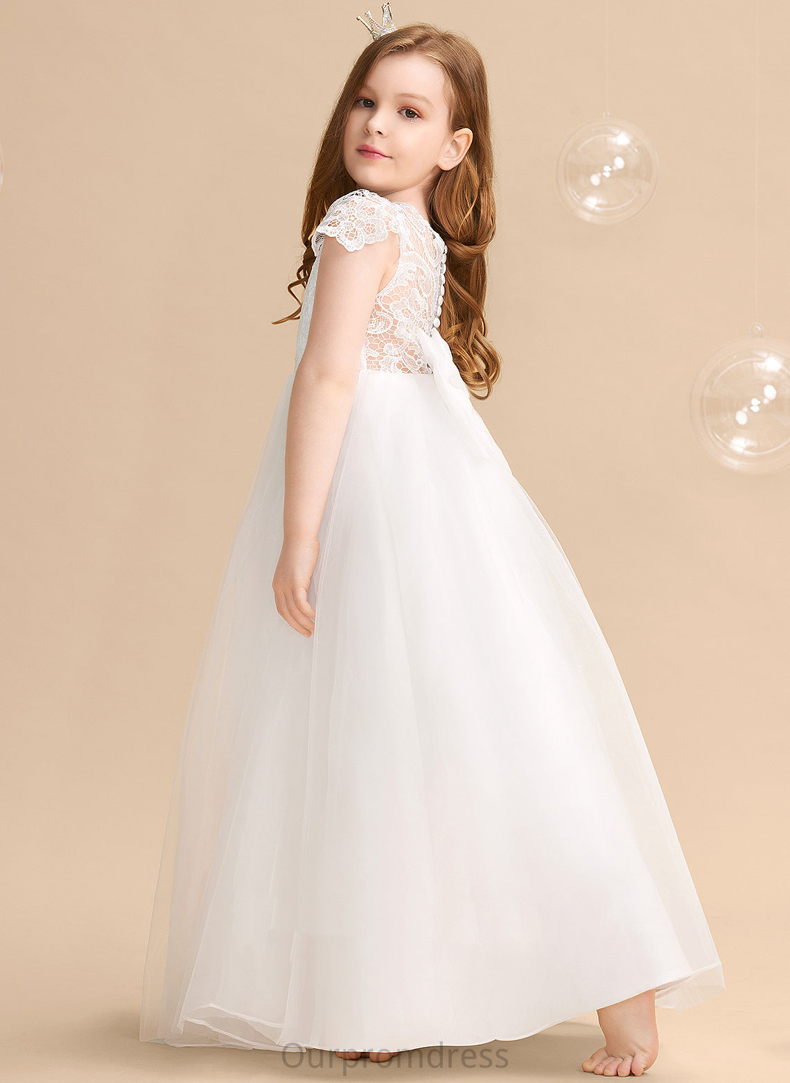 Flower Girl Dresses Short Dress Flower Bow(s) Neck Sleeves - Floor-length Scoop Cailyn With Ball-Gown/Princess Tulle/Lace Girl