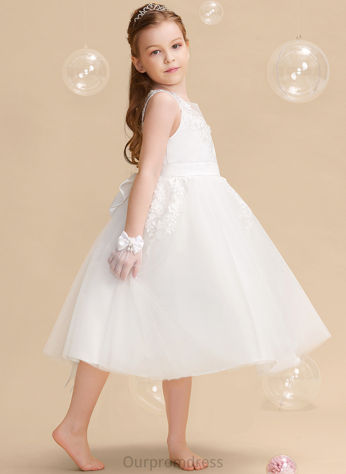 Sleeveless Tea-length Girl Beading/Flower(s) A-Line Juliette - Flower With Scoop Flower Girl Dresses Neck Tulle/Lace Dress