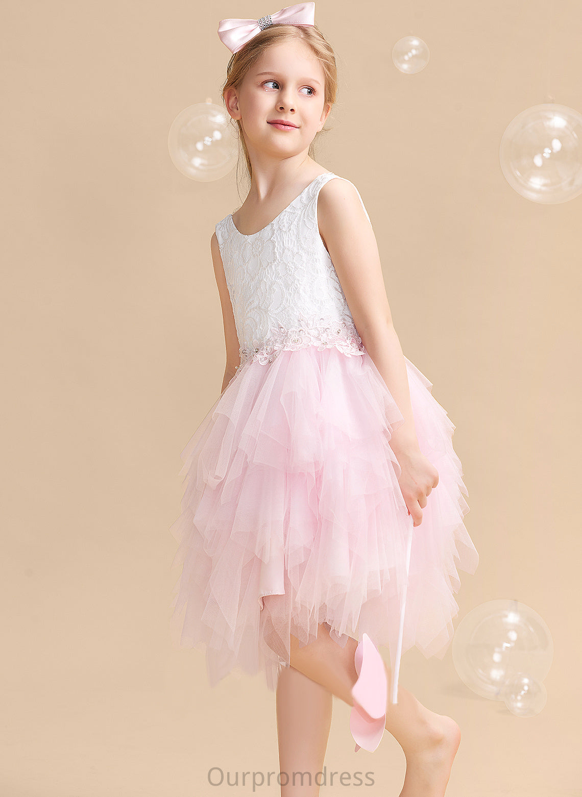 Sleeveless - Flower Flower Girl Dresses Dress Scoop Girl With Tulle/Lace Carla Knee-length Ball-Gown/Princess Back Neck Lace/Beading/Sequins/V