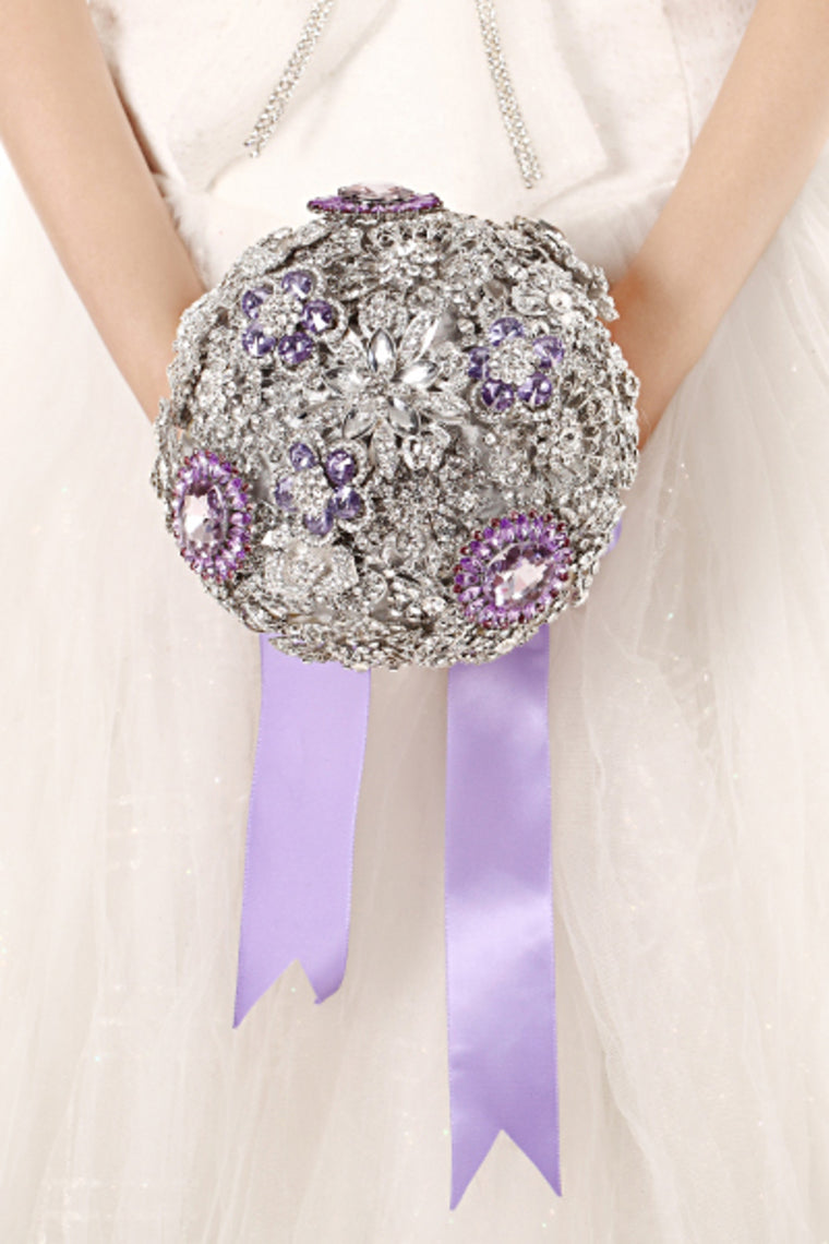 Round Shape Wedding Bouquet With Rhinestone Brooch (26*18cm)