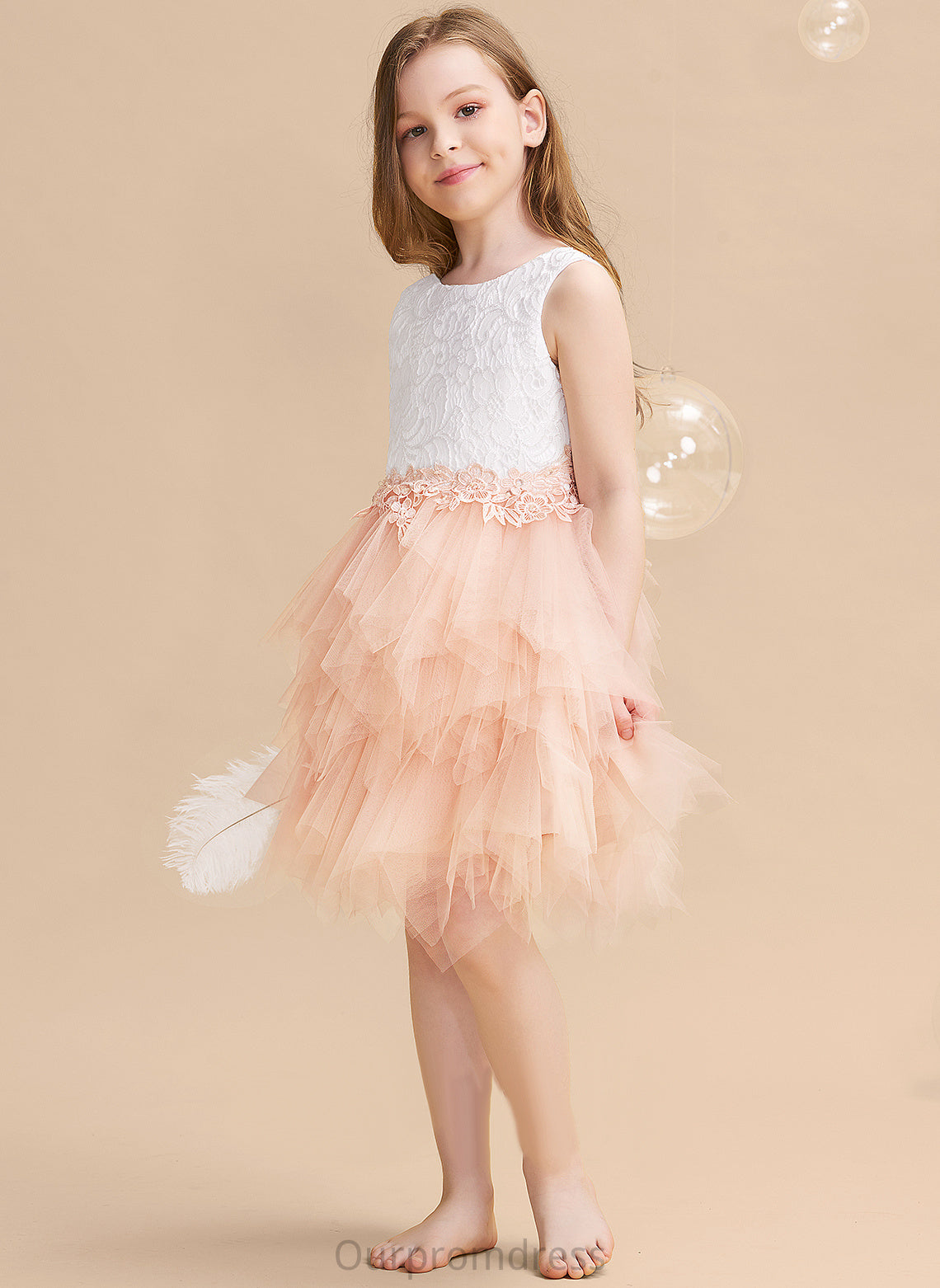 Sleeveless - Flower Flower Girl Dresses Dress Scoop Girl With Tulle/Lace Carla Knee-length Ball-Gown/Princess Back Neck Lace/Beading/Sequins/V