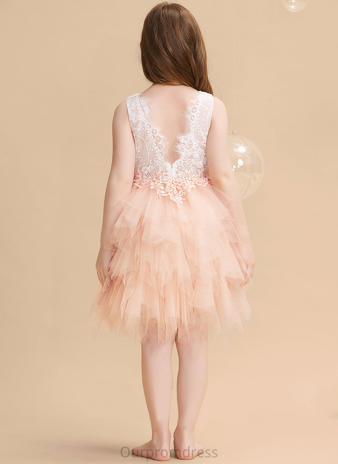 Sleeveless - Flower Flower Girl Dresses Dress Scoop Girl With Tulle/Lace Carla Knee-length Ball-Gown/Princess Back Neck Lace/Beading/Sequins/V