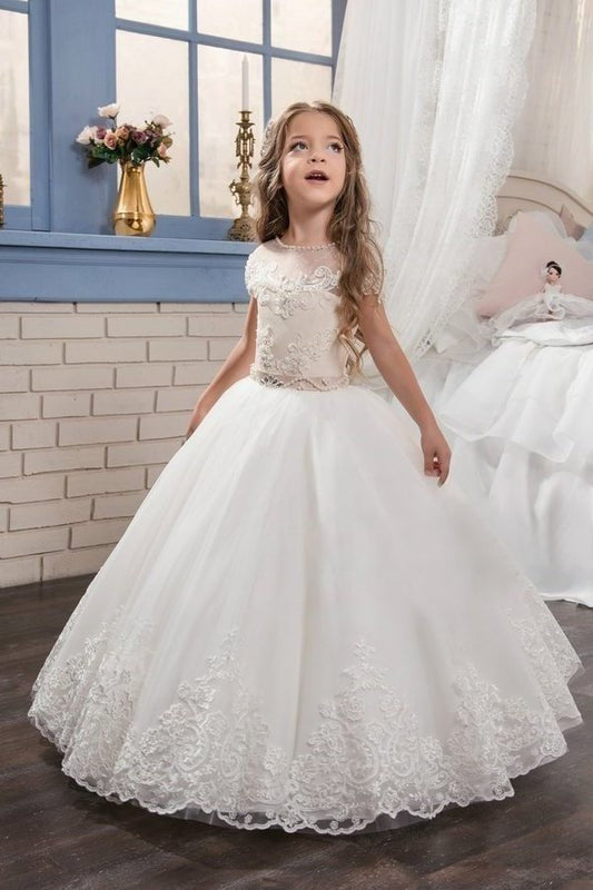 2024 New Arrival Scoop Tulle With Applique Ball Gown Flower PQYH6227