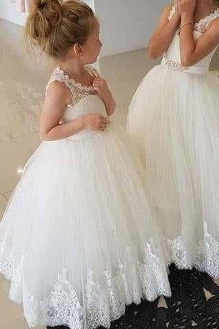 Princess Ivory Flower Girl Dresses with Lace Appliques, Cute Little Girl Dress STG15590