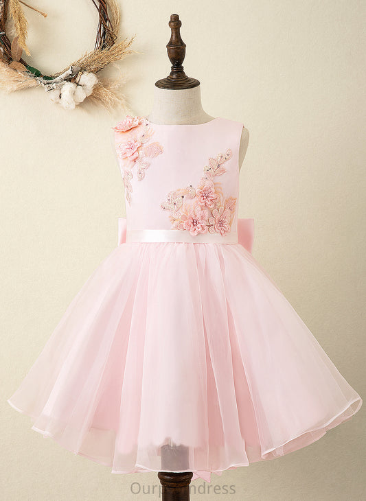 A-Line Scoop Sleeveless (Undetachable Kaiya Knee-length Flower Girl Dresses Neck - With sash) Girl Dress Sash/Flower(s)/Bow(s) Flower Organza/Satin/Lace