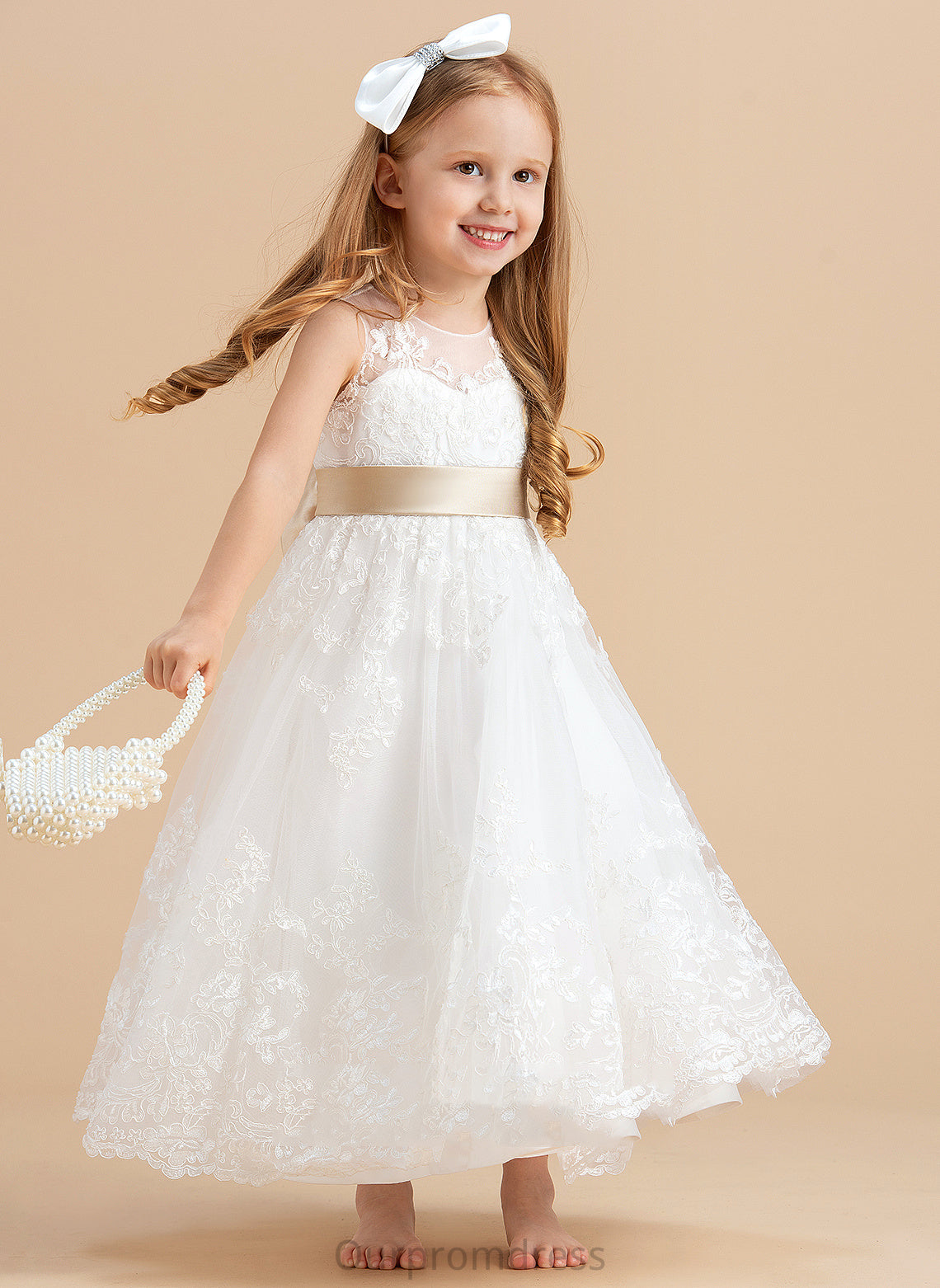 With Sash/Bow(s) Scoop Satin/Tulle/Lace Neck Sleeveless Dress Ankle-length Flower Girl Dresses Leilani Flower - A-Line/Princess Girl