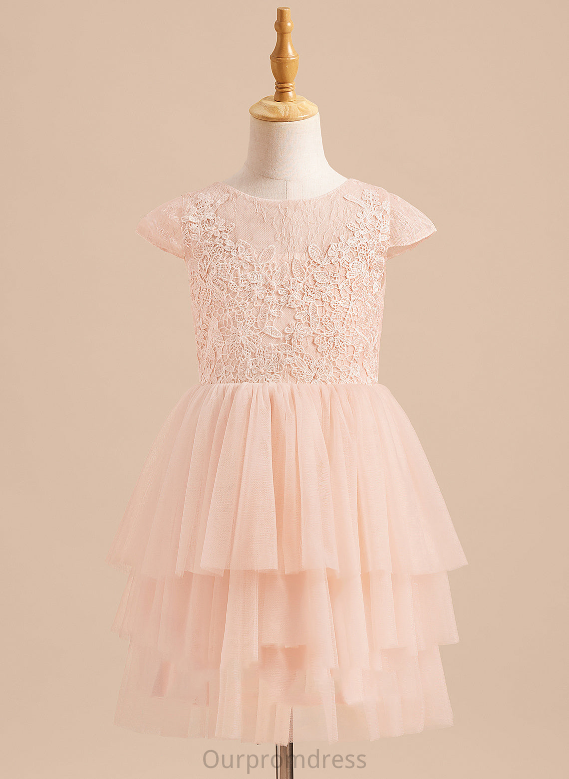 - Flower Short With Lace/V Sleeves Back Girl A-Line Michaelia Neck Flower Girl Dresses Tulle Dress Knee-length Scoop