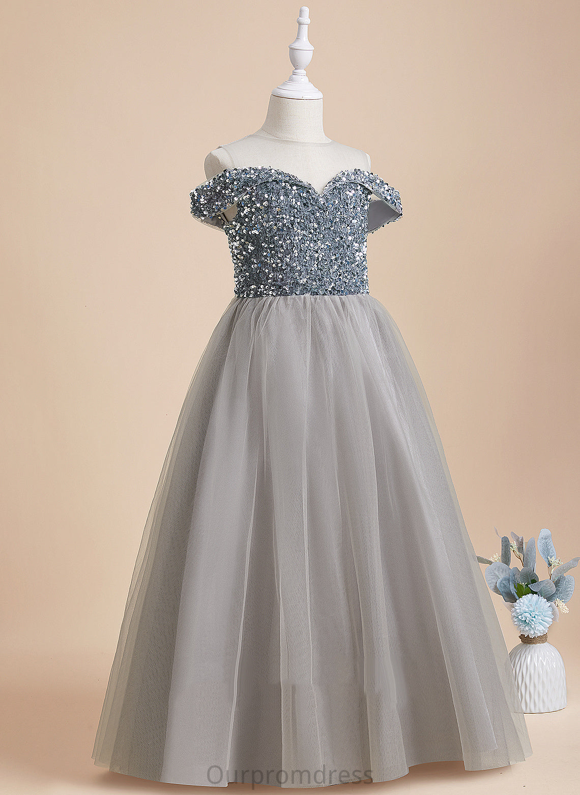 Madyson Dress Scoop A-Line Flower Girl Dresses Girl Sleeveless Floor-length Flower Neck - Tulle/Sequined