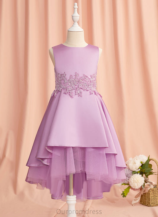 A-Line Sleeveless Flower Lace/Beading/Bow(s) Neck Dress Flower Girl Dresses Aliana With Girl Scoop Satin/Tulle - Asymmetrical