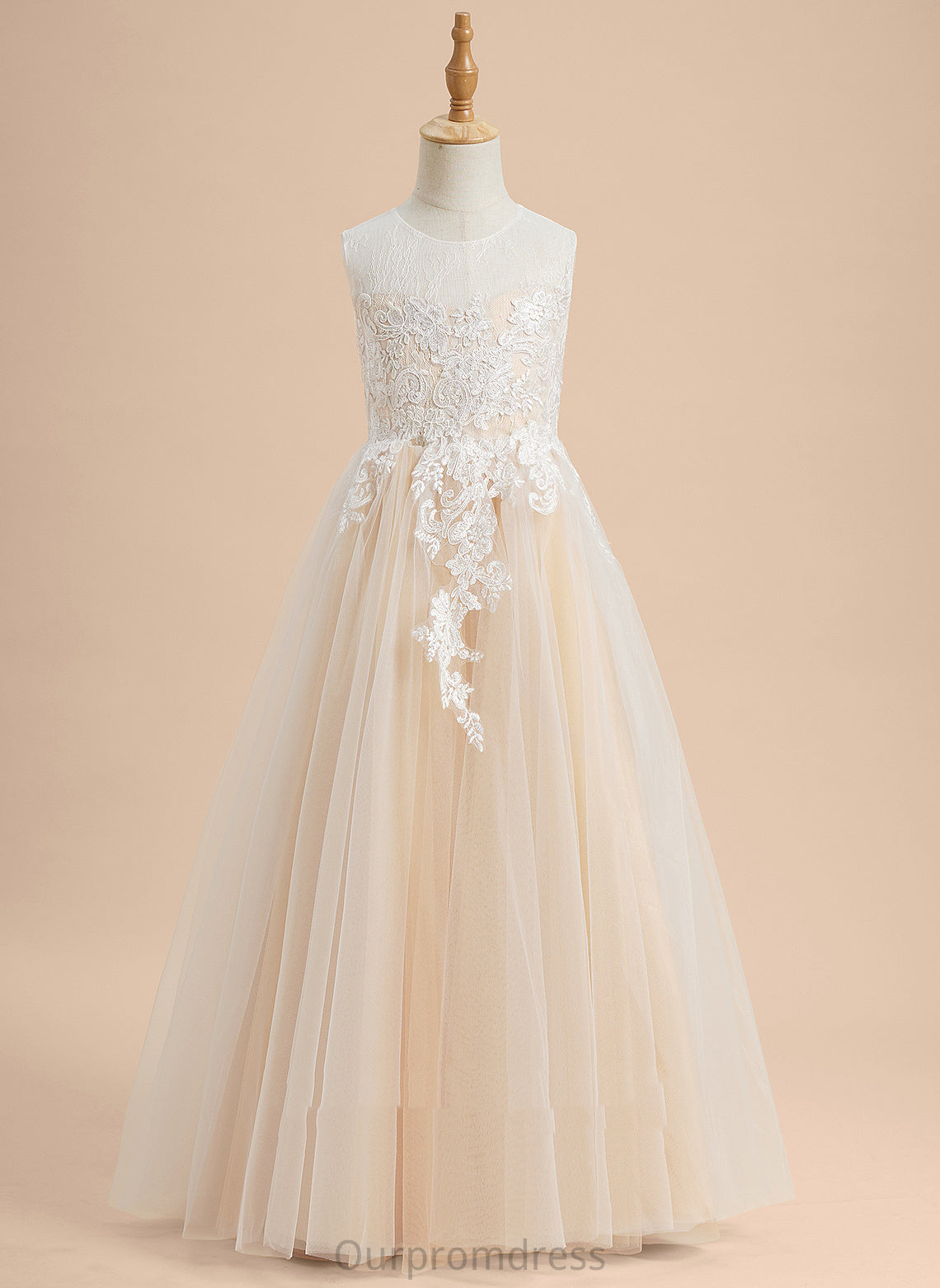 Neck - A-Line Scoop Lace/Beading Floor-length Flower Girl Dresses Tulle Dress Flower Girl Sleeveless Laurel With