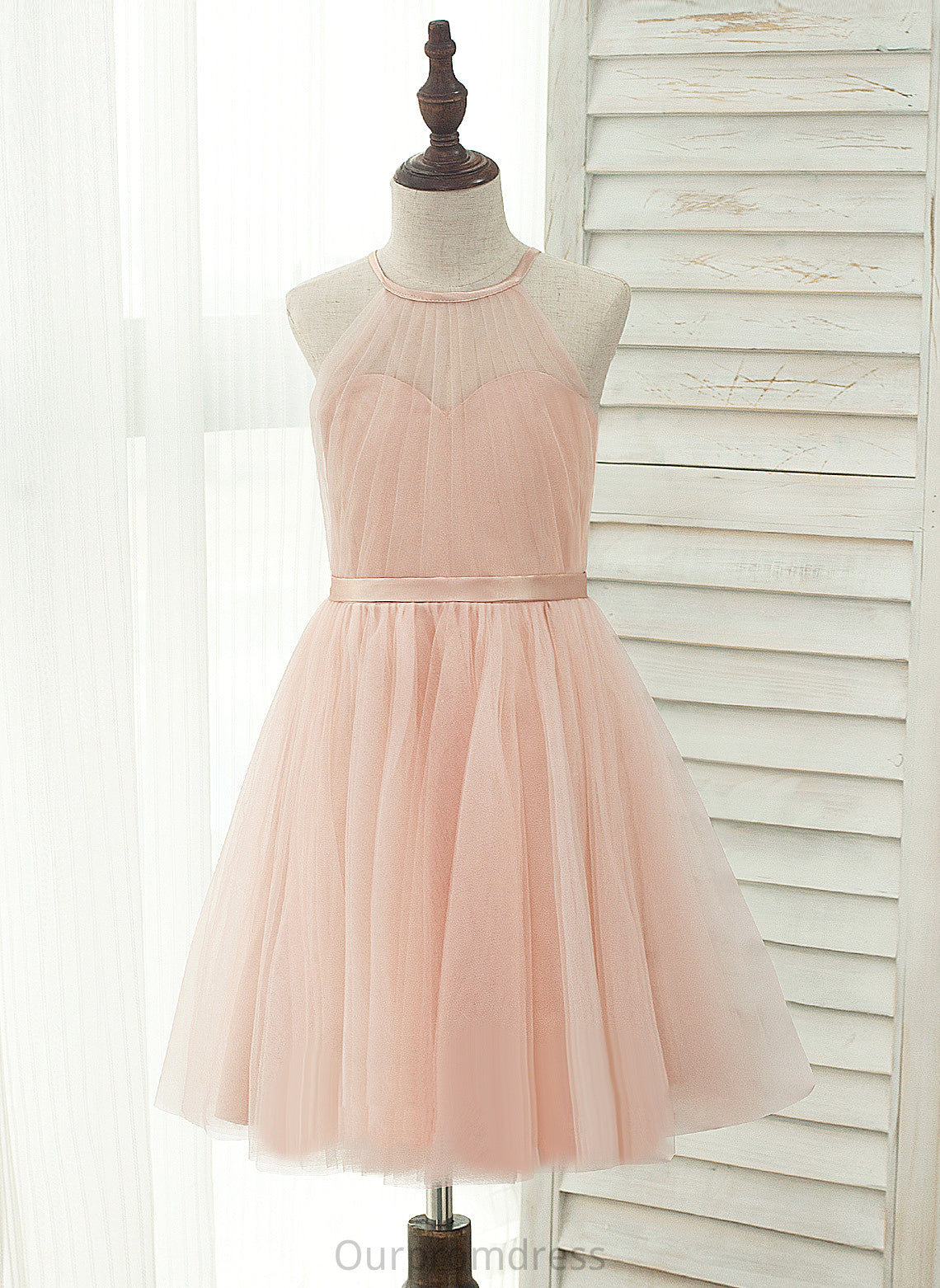 Back Knee-length Flower Girl Dresses With Tulle/Charmeuse Sleeveless - A-Line/Princess Hole Flower Jo Girl Halter Dress