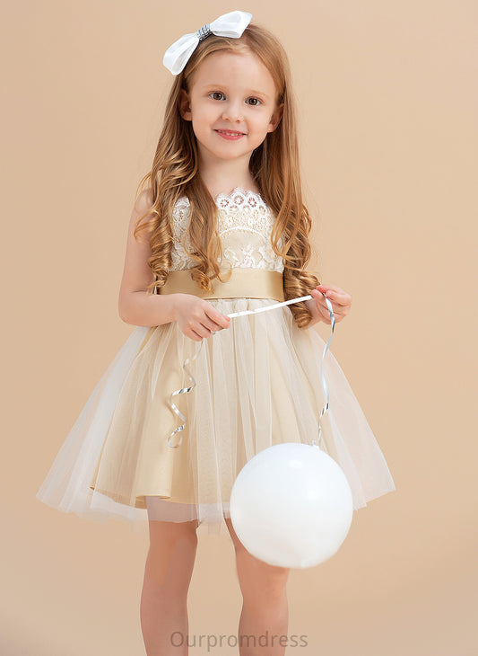 With Flower Sleeveless Girl - Dress A-Line/Princess (Undetachable Straps Flower Girl Dresses Knee-length sash) Isis Sash/Bow(s) Tulle/Lace