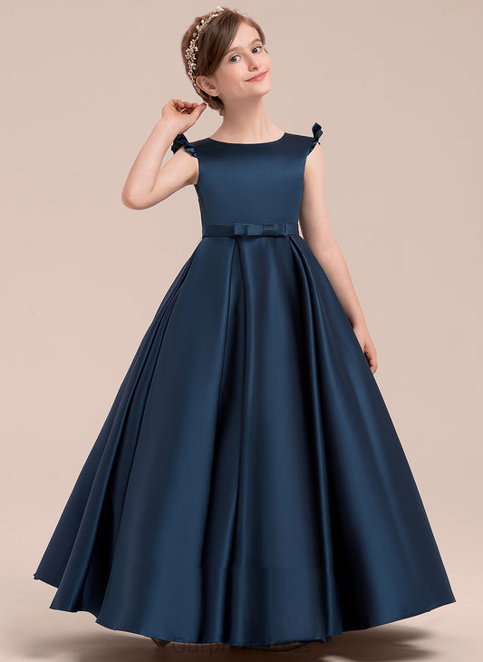 With Gown - Girl Dress Flower Girl Dresses Floor-length Neck Flower Kendra Ball Sleeveless Scoop Bow(s) Satin