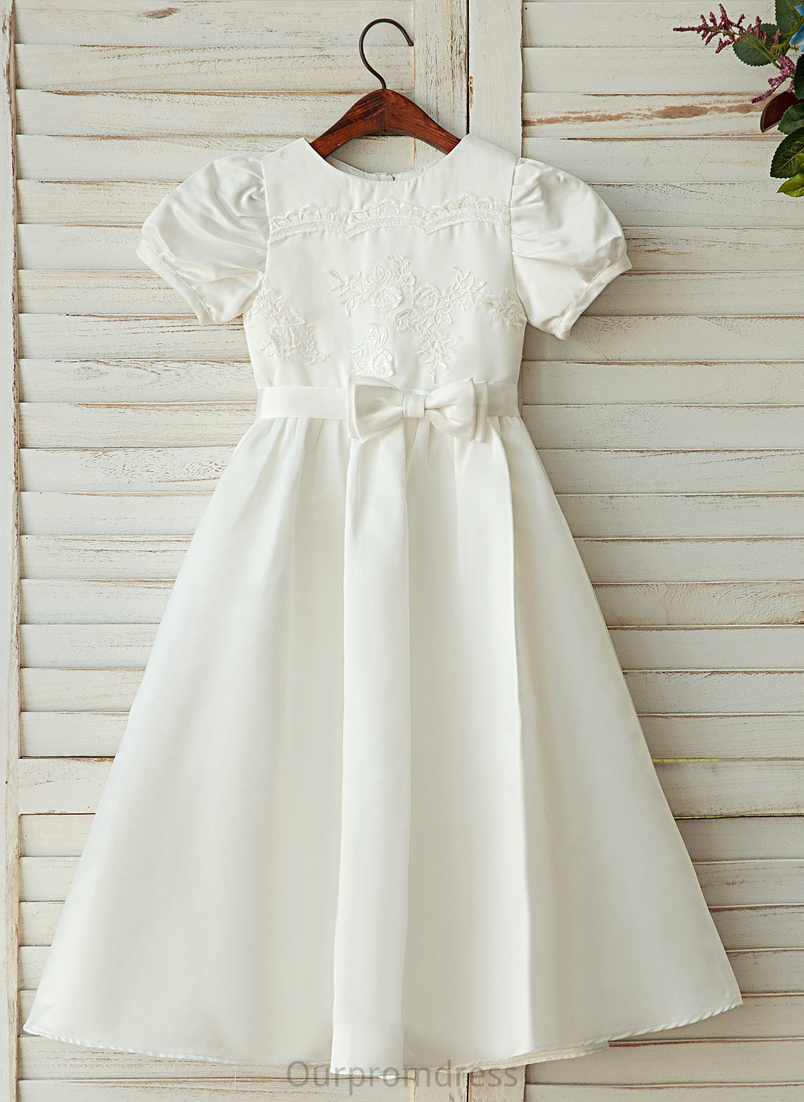 Giada - Satin/Lace Sleeves A-Line Dress Flower Girl Dresses Neck Flower Scoop Short Ankle-length Girl