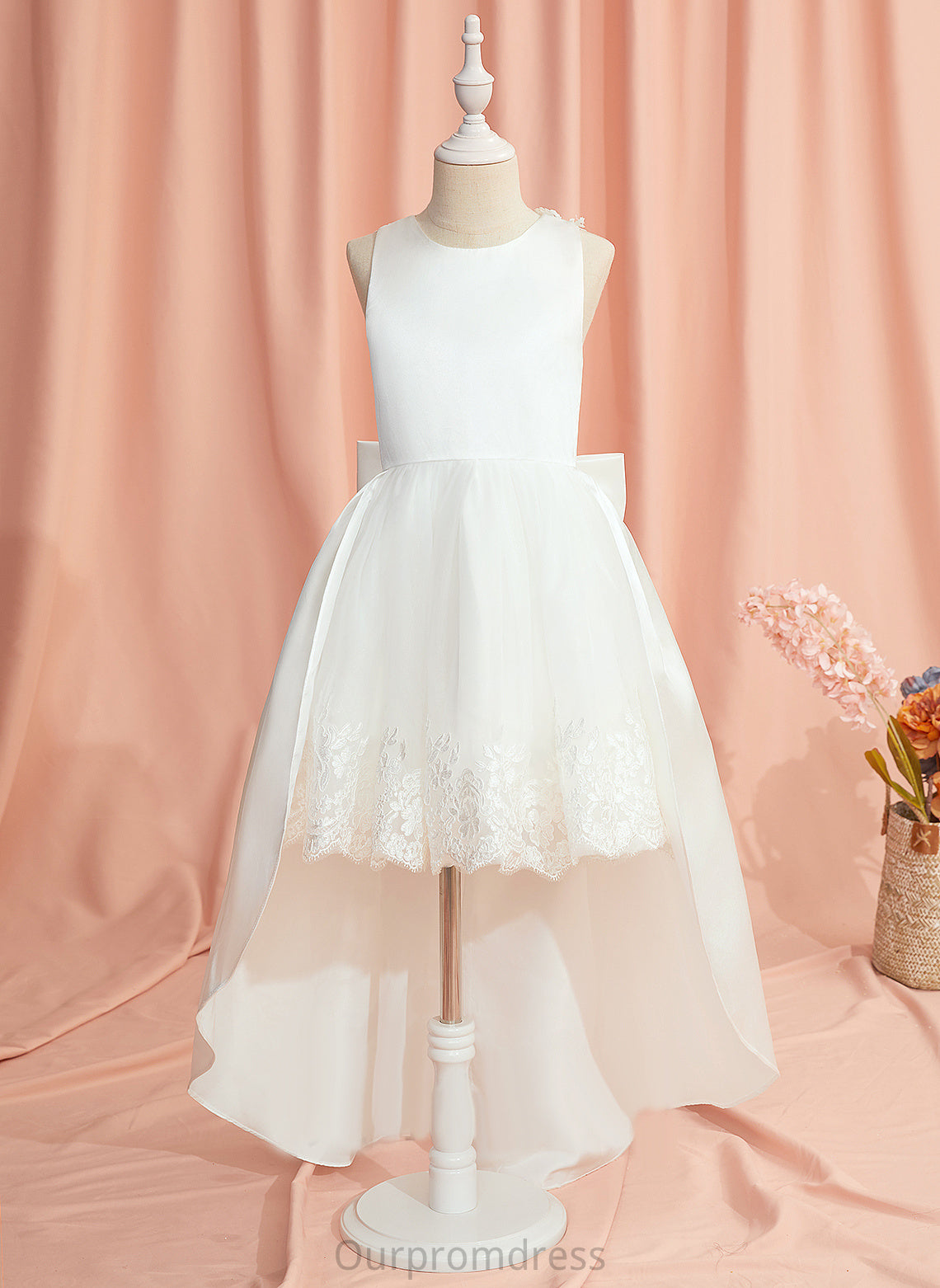 Alicia Flower Dress Ball-Gown/Princess Sleeveless With Asymmetrical Scoop Neck - Girl Lace/Bow(s) Flower Girl Dresses Satin/Tulle