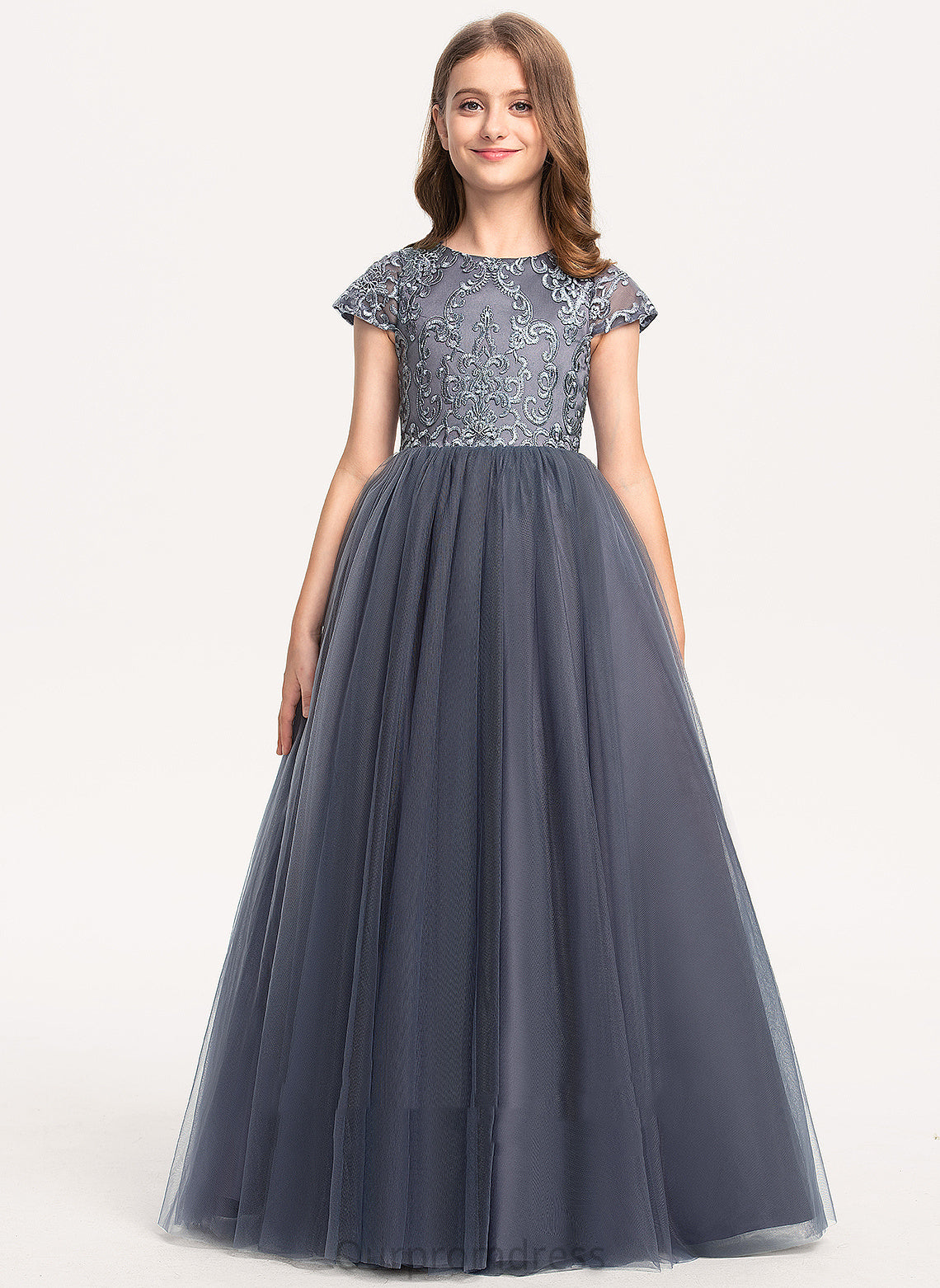 Short Girl - Tulle Ball-Gown/Princess Flower Scoop Lesley Floor-length Neck Dress Flower Girl Dresses Sleeves