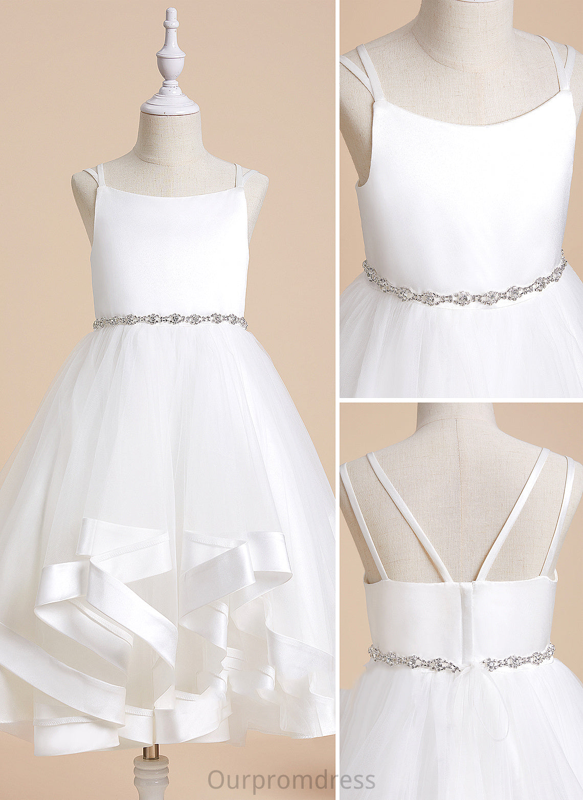 Allison Flower Girl Dresses Satin/Tulle - Dress A-Line Sleeveless Tea-length Straps With Girl Beading Flower