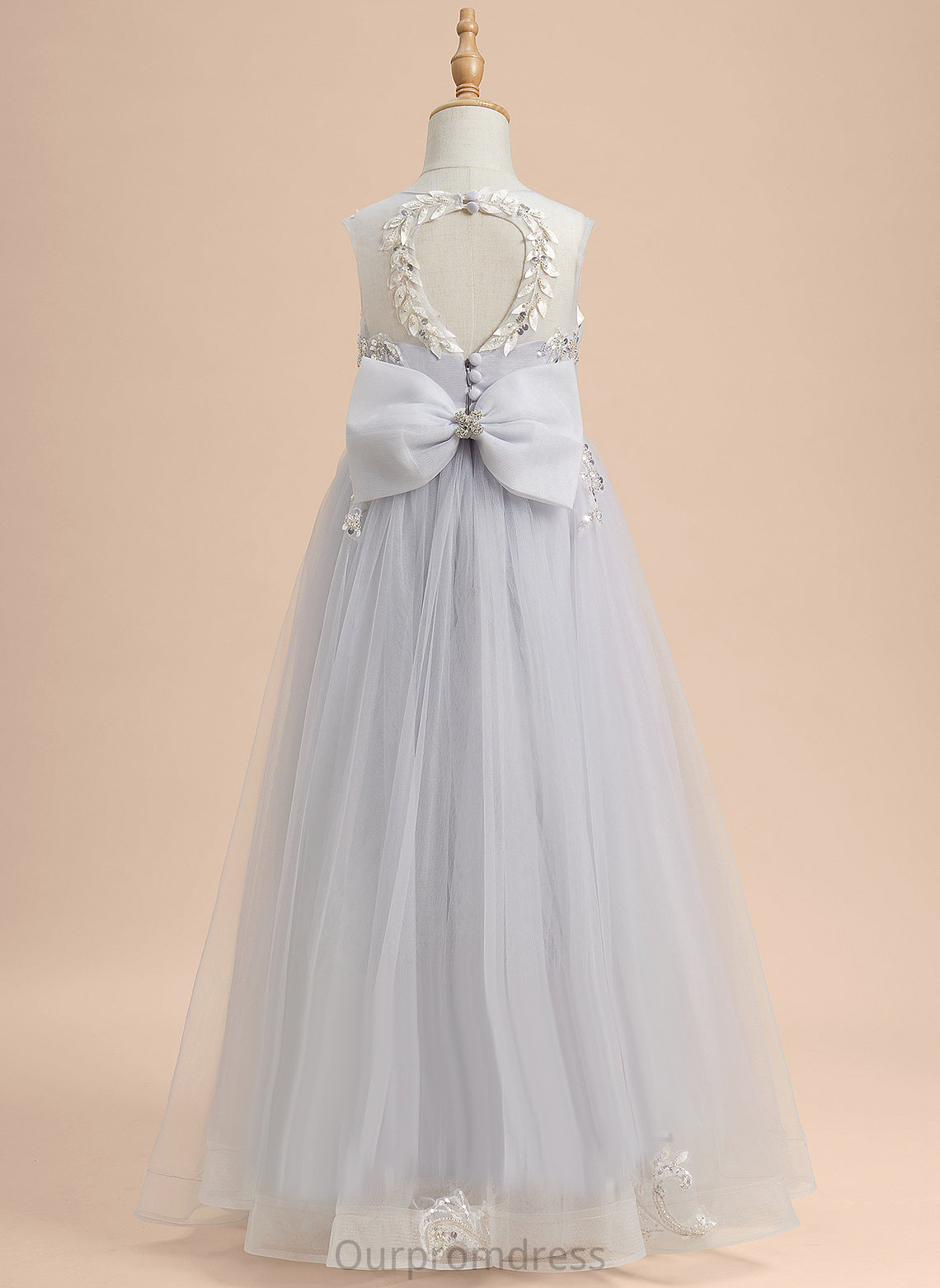 Scoop Neck Beading/Sequins/Bow(s) Flower Floor-length Flower Girl Dresses Girl Dress With - Sleeveless Belen Tulle A-Line