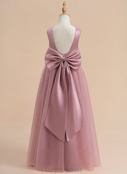 With Girl Floor-length A-Line Scoop Dress Satin/Tulle Flower Girl Dresses Neck Bow(s) - Kiley Flower Sleeveless