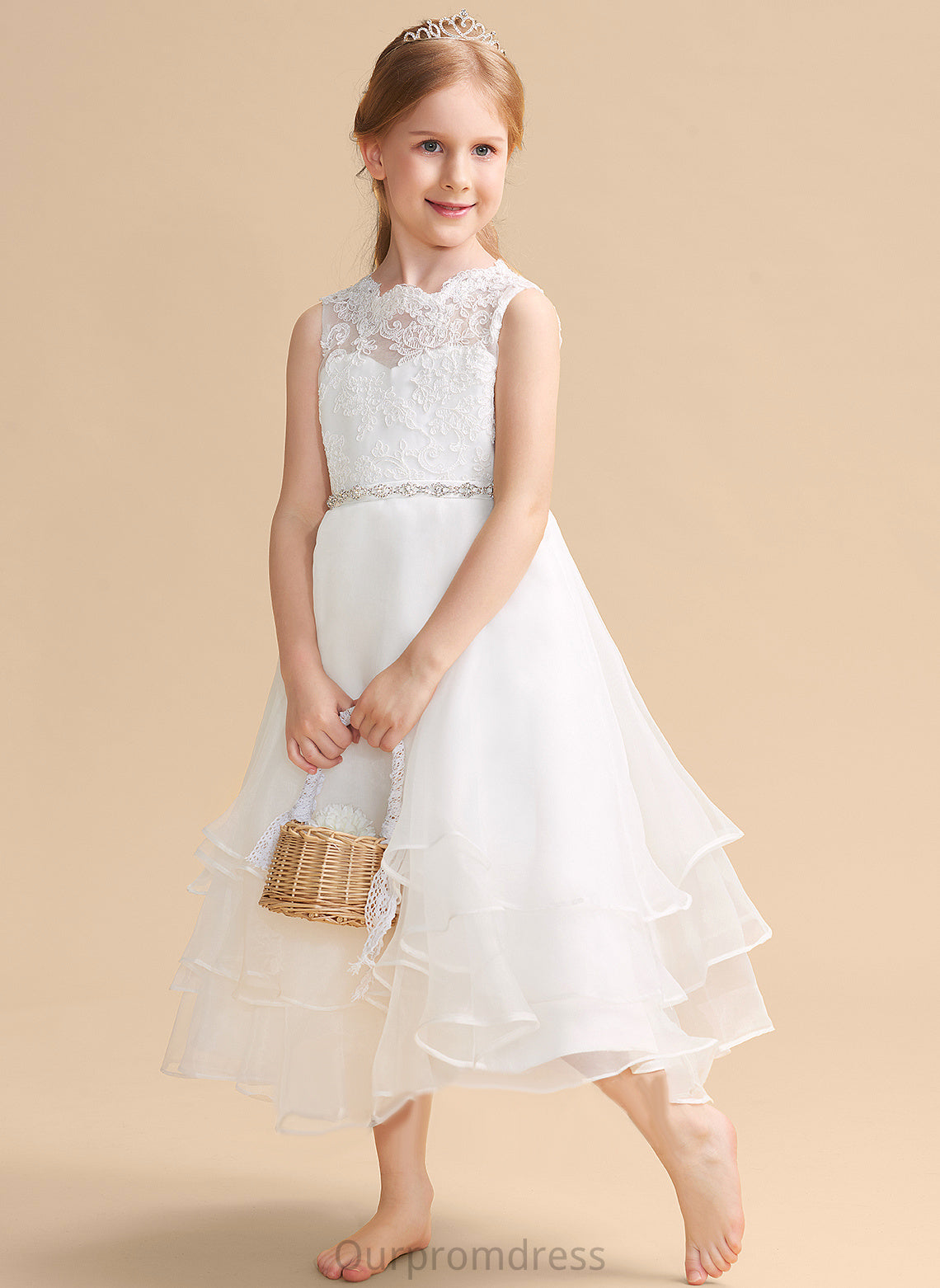 Sleeveless A-Line Scoop Dress Flower Allyson Flower Girl Dresses Beading/Rhinestone Tea-length Neck With - Organza/Lace Girl