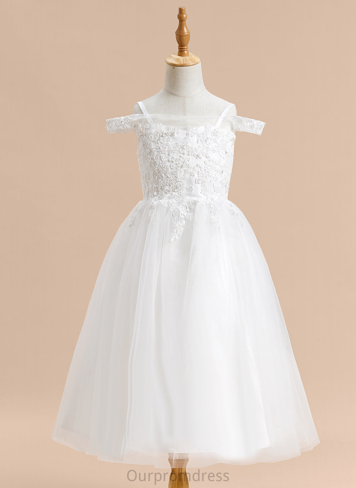 Flower Girl Dresses Sleeveless Dress Tulle Harper Girl - Off-the-Shoulder A-Line Flower With Tea-length Lace