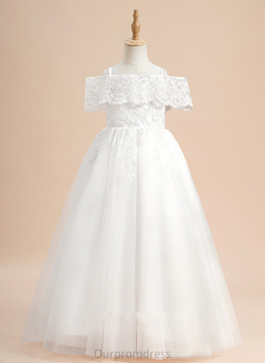 Short Flower Girl Floor-length Ball-Gown/Princess Sleeves Tulle Lace Dress Olga Off-the-Shoulder With - Flower Girl Dresses