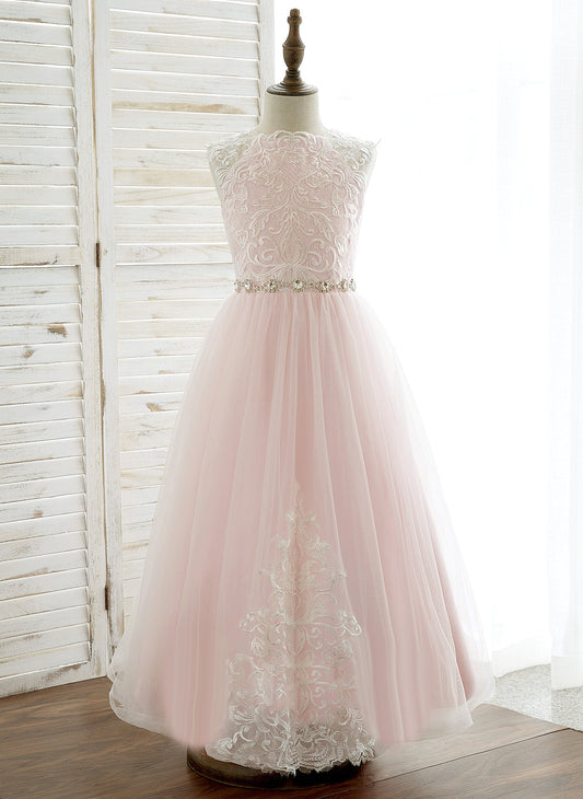 Kayley Girl Tulle/Lace Scoop Flower With A-Line/Princess - Rhinestone Flower Girl Dresses Ankle-length Sleeveless Dress Neck